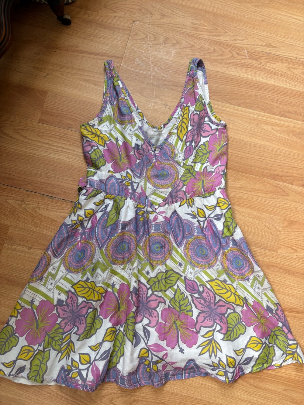 Suzy Shier Floral Mini cotton lined Dress Purple, Green Yellow L